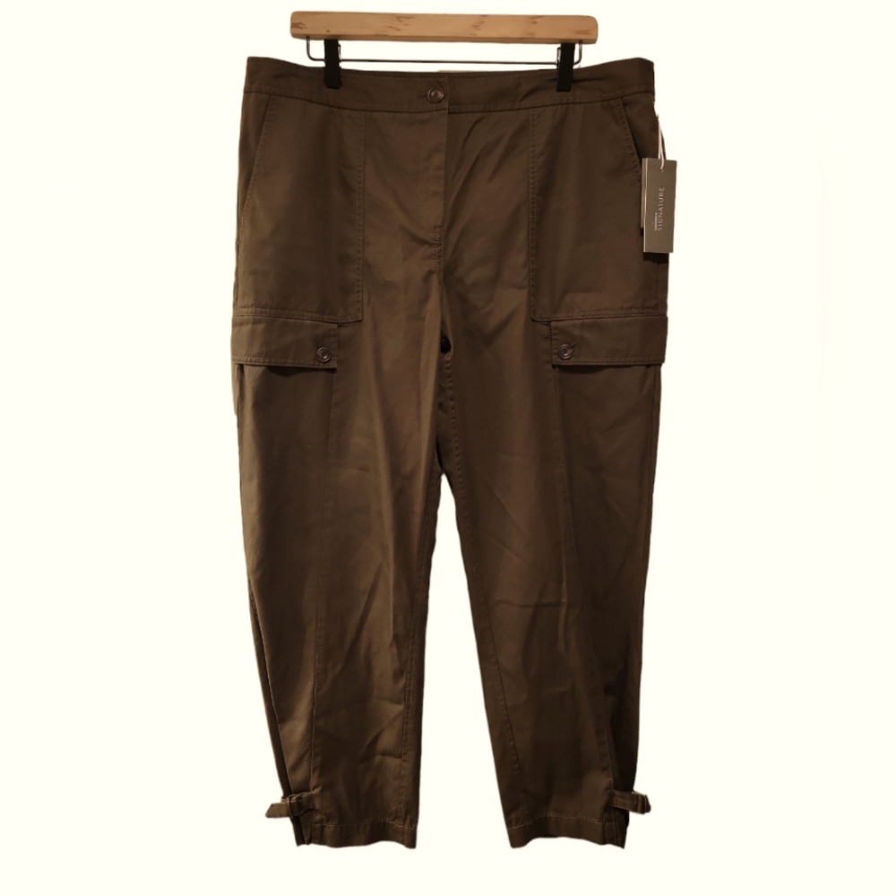 Nordstrom Signature, NWT, Casual Career Office Crop Utility, Olive Green, Wom 16